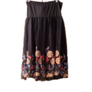 Women Size XL Black Sheer Overlay Floral Flare Tube Stretch Dress/Skirt